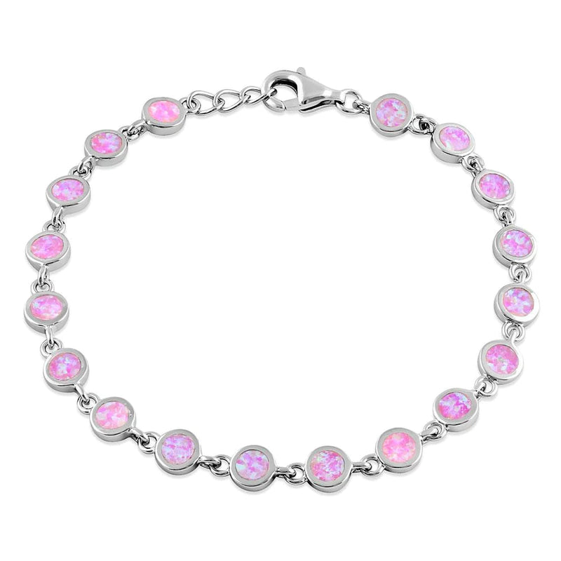 Pink Lab Opal Round Sterling Silver Bracelet Media 6 of 6