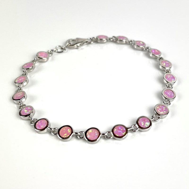 Pink Lab Opal Round Sterling Silver Bracelet Media 1 of 6