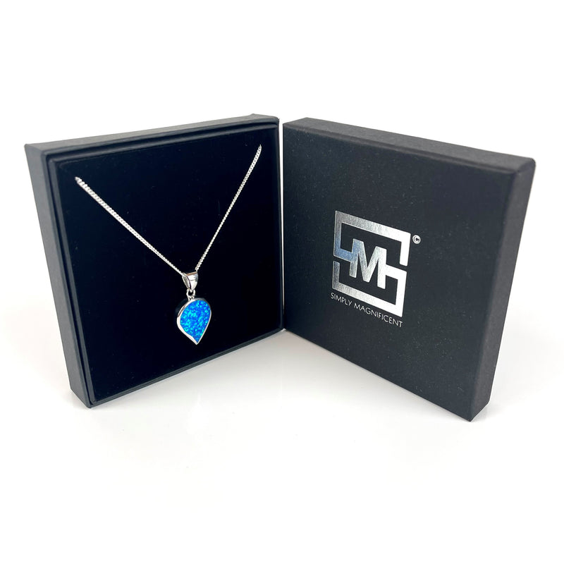 Blue Opal Large Inverted Teardrop Necklace Media 4 of 4