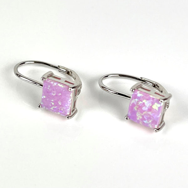 Pink Opal Square Hoop Earrings Media 1 of 4