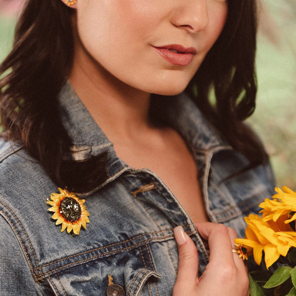 Sunflower Brooch on Model