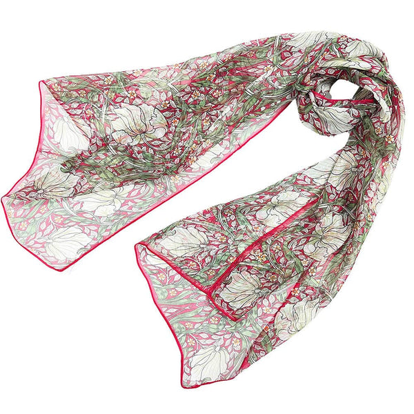 William Morris Pimpernel Thyme Red: 100% Pure Silk Scarf