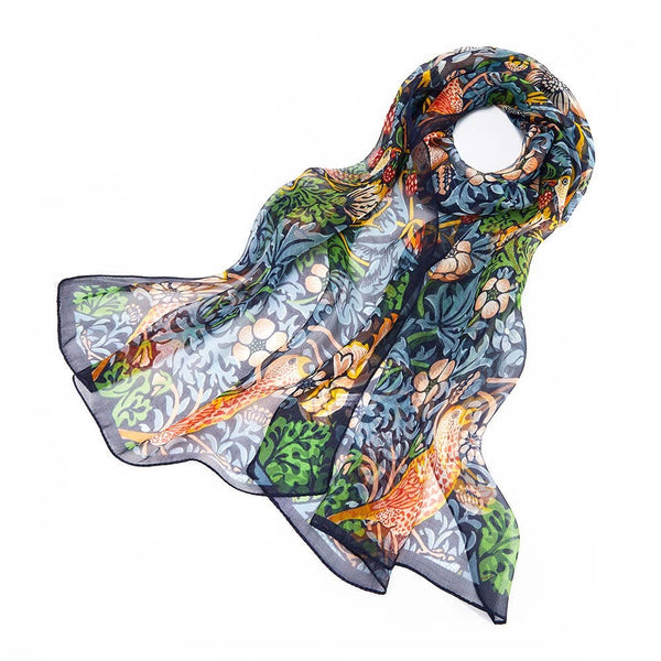 William Morris Strawberry Thief Blue: 100% Pure Silk Scarf