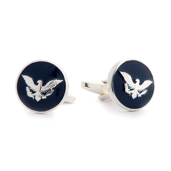 Close-up of American Eagle Cufflinks showcasing intricate gold-tone finish and enamel design.