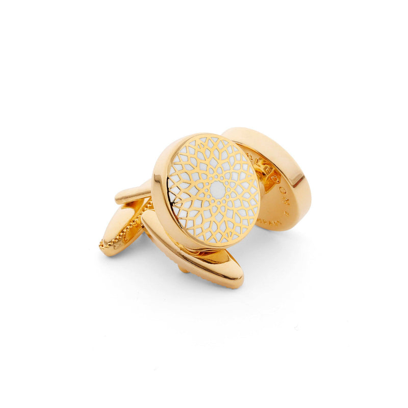 Side view of Big Ben Gold & White Cufflinks highlighting intricate craftsmanship.