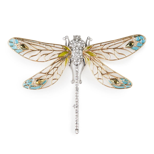 Bill Skinner dragonfly brooch with hand-painted enamel in close-up view