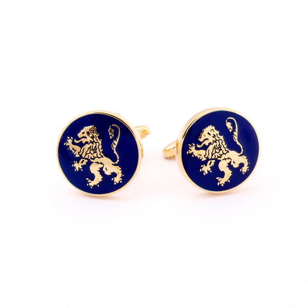 Close-up of English Lion Gold Cufflinks showing gold detailing and enamel finish.