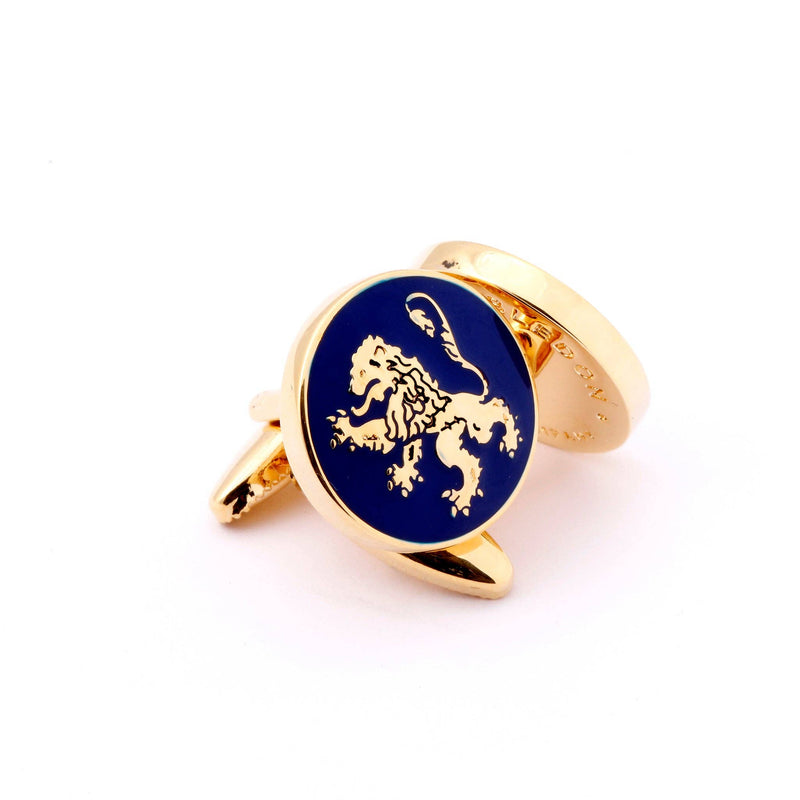 Side view of English Lion Gold Cufflinks highlighting intricate craftsmanship.