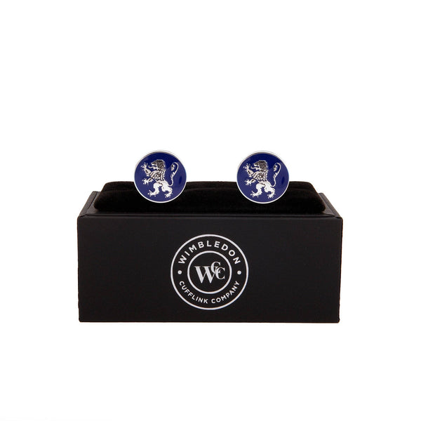 English Lion Silver Cufflinks displayed in premium presentation gift box.
