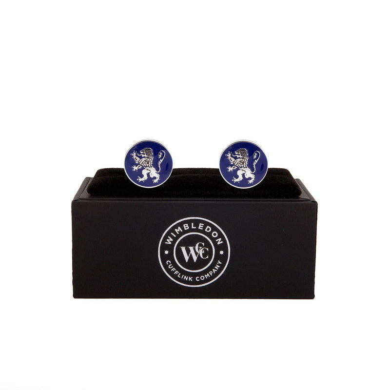 English Lion Silver Cufflinks displayed in premium presentation gift box.