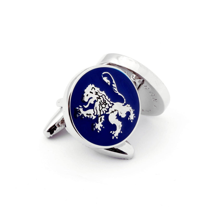 Side view of English Lion Silver Cufflinks highlighting intricate craftsmanship.