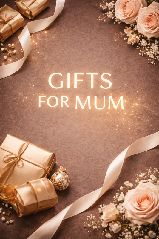 Gifts for mum luxury mobile banner with champagne gold text and free UK delivery message.