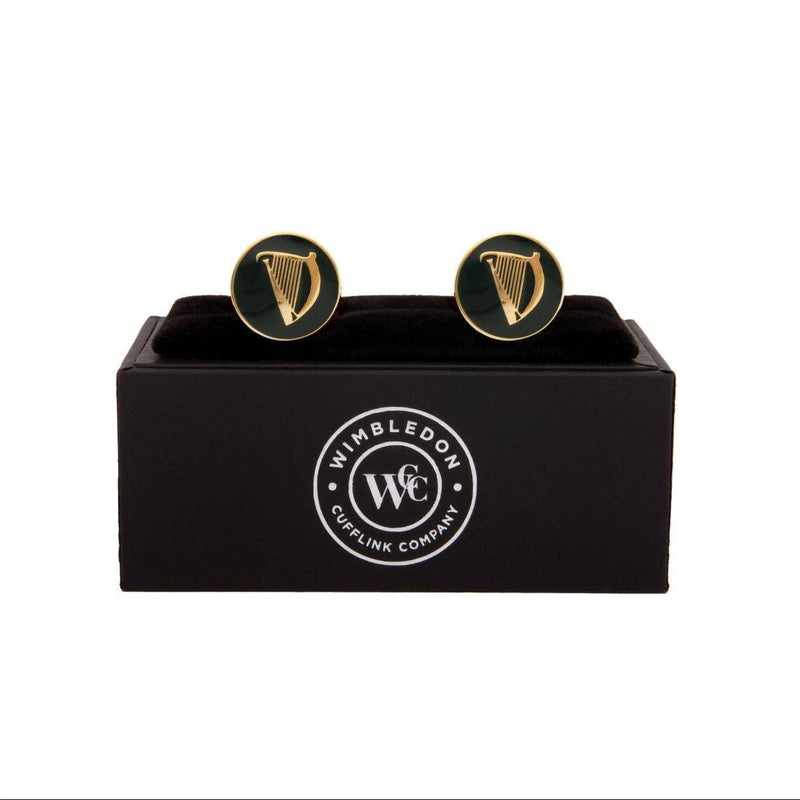 Irish Harp cufflinks presented in premium gift box from The Wimbledon Cufflink Company.