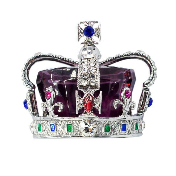Spectacular Jeweled Crown Brooch by Bill Skinner with purple resin and multicolour stones.