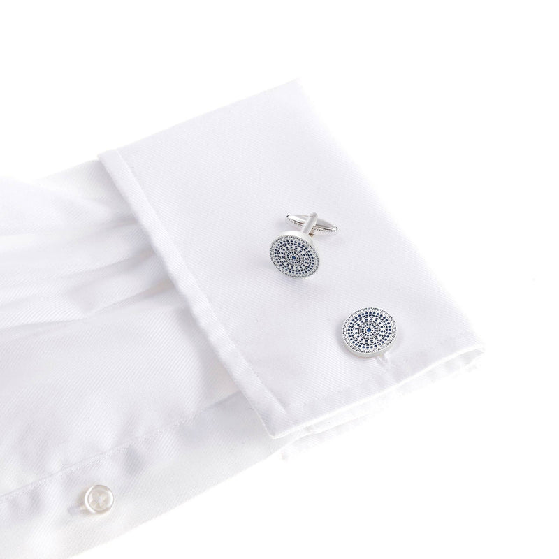 Rose of Notre Dame Silver Cufflinks paired with formal attire, representing gothic elegance.