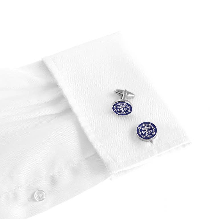 Scottish Lion Silver Cufflinks paired with formal attire, representing Scottish heritage.