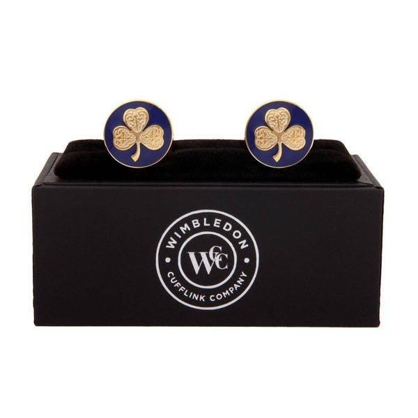 Shamrock Gold Cufflinks displayed in premium presentation gift box.