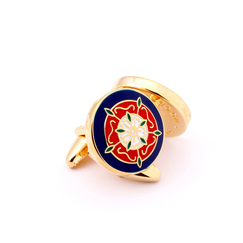 Side view of Tudor Rose Gold Cufflinks highlighting intricate craftsmanship.