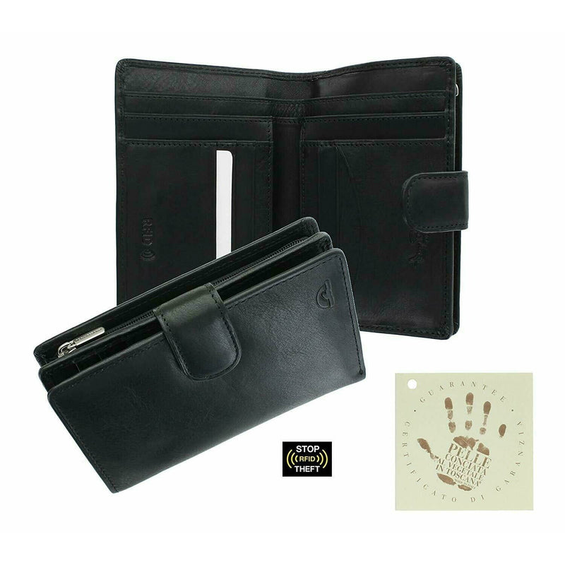 Tony Perotti Full Grain Leather Purse With Tab Closure (Black) - Simply Magnificent LTD