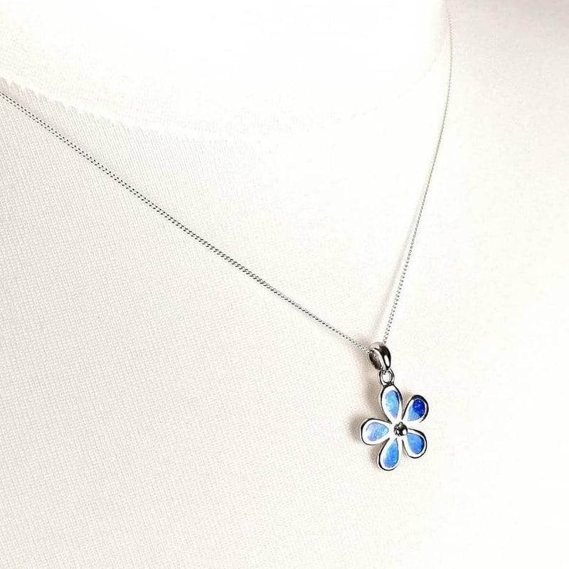 Blue Opal flower necklace side view
