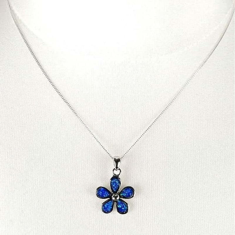 Blue Opal flower necklace front view