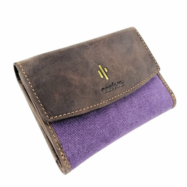 Cactus Flap Over and Tab Medium Purse RFID - Purple Front