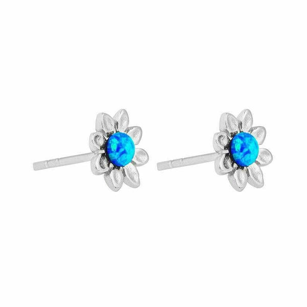 Blue Opal Flower Studs