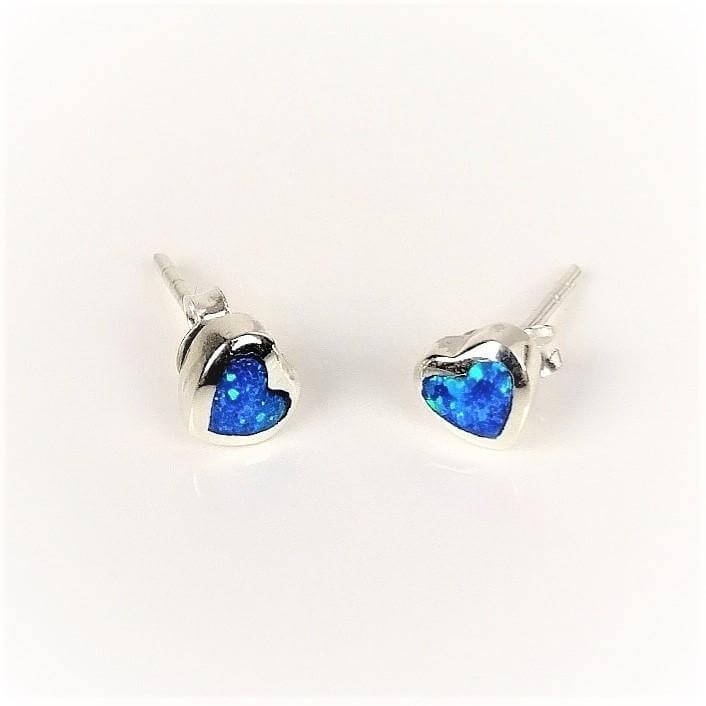 Blue Opal Heart Ear Studs flat view