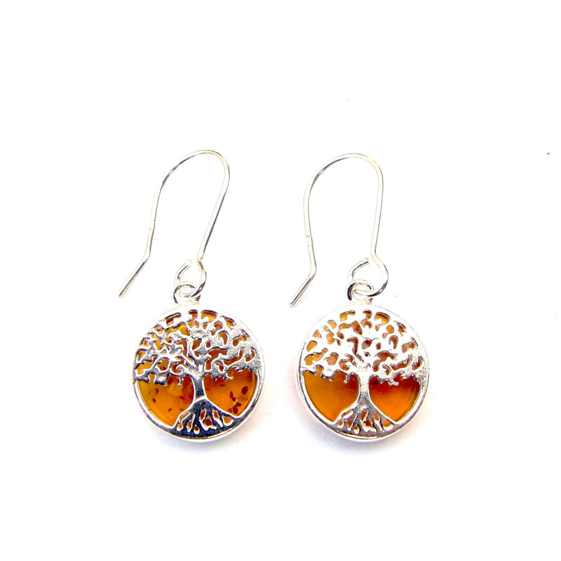 Amber Tree of Life Drop Earrings