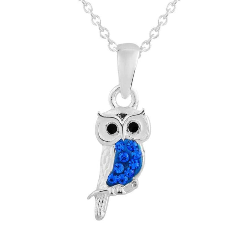 Beautiful Sapphire Owl Pendant Necklace