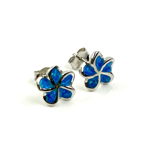 Blue Opal Flower Studs Media 1 of 5