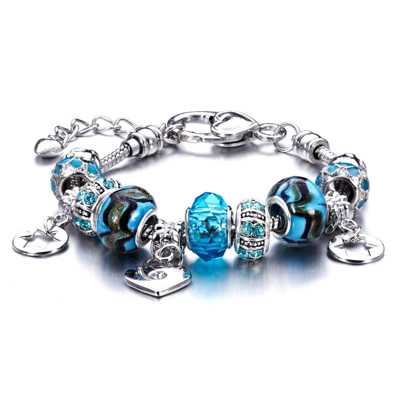 Rhodium Plated & Bohemian Crystal Blue Jasmine Bracelet