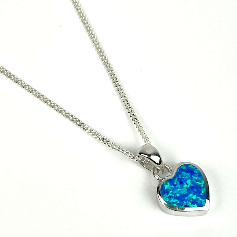 Blue Opal Dainty Heart Pendant; Necklace & Earrings Gift Set Media 3 of 7