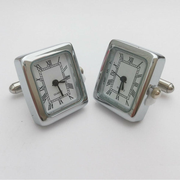 Rectangular Watch Cufflinks (Large Chrome)