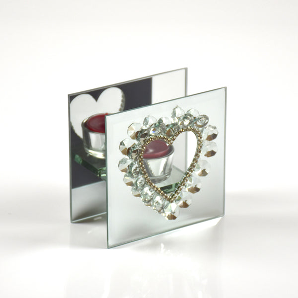 Diamanté Mirror Heart T-Light Holder