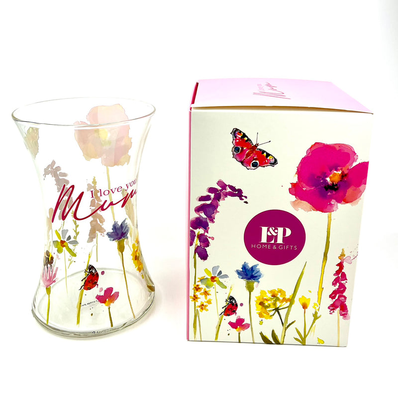 I Love You Mum Flower Garden Glass Vase Gift for Mum