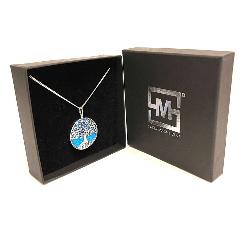 Blue Opal Large Tree of Life Necklace in box