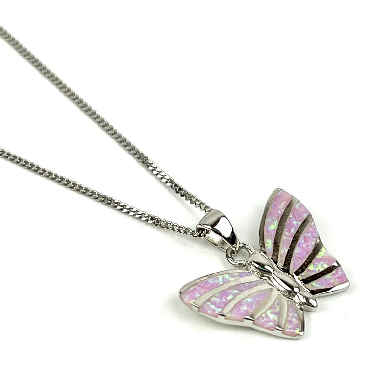 Sterling Silver Pink Opal Butterfly Necklace & Earrings Gift Set Media 2 of 7