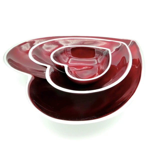 Aluminium Set of Three Heart Dishes - Crimson Red - Simply Magnificent LTD