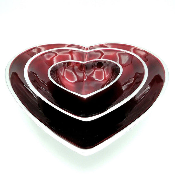 Aluminium Set of Three Heart Dishes - Crimson Red - Simply Magnificent LTD