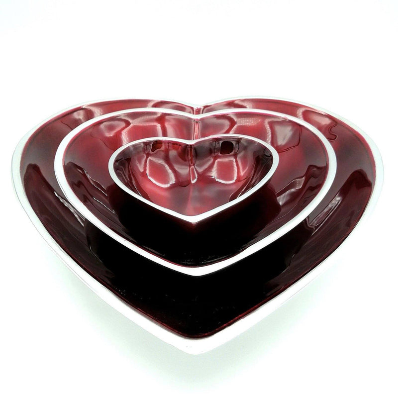 Aluminium Set of Three Heart Dishes - Crimson Red - Simply Magnificent LTD