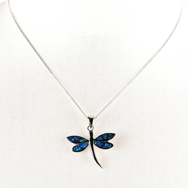 Blue Opal dragonfly necklace front view