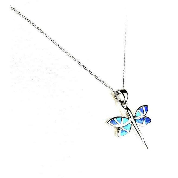 Blue Opal Dragonfly necklace side view