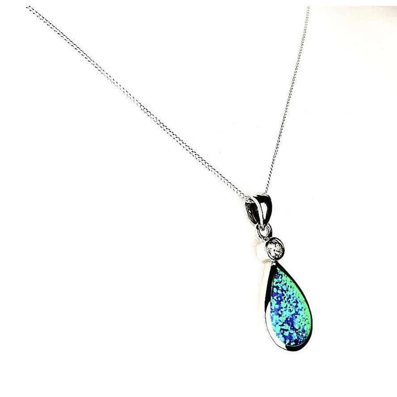 Blue Opal Teardrop necklace side view
