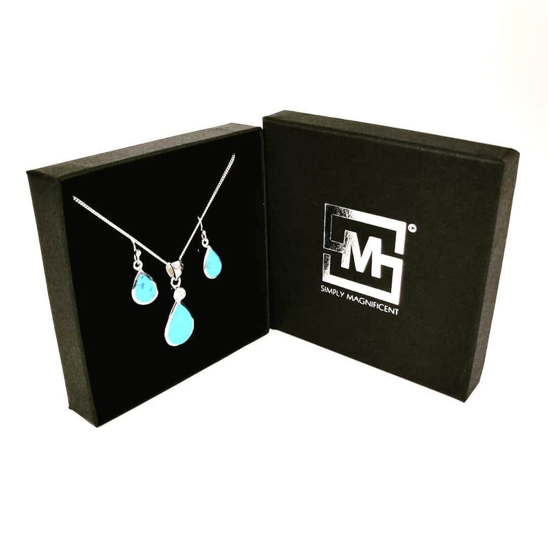 Blue Opal teardrop set in Simply Magnificent gift box 