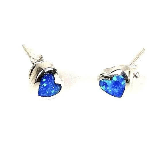 Blue Opal heart shaped stud earrings