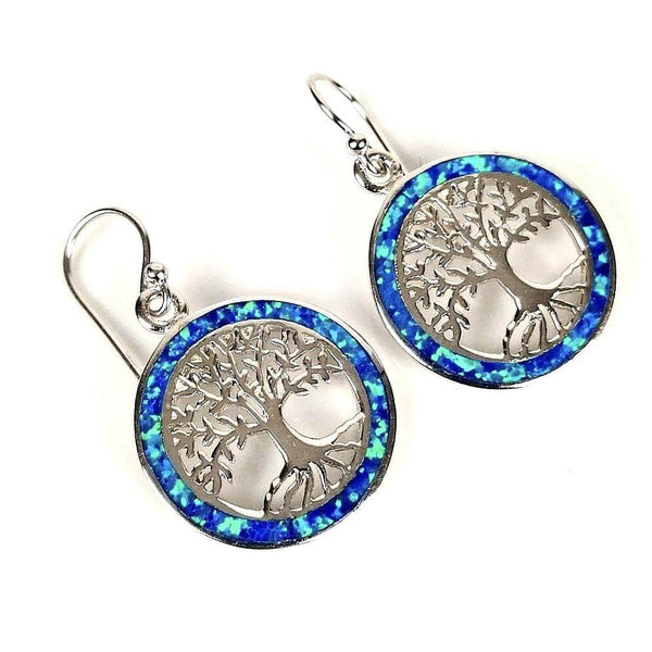 Blue Opal Tree of Life Earrings top view