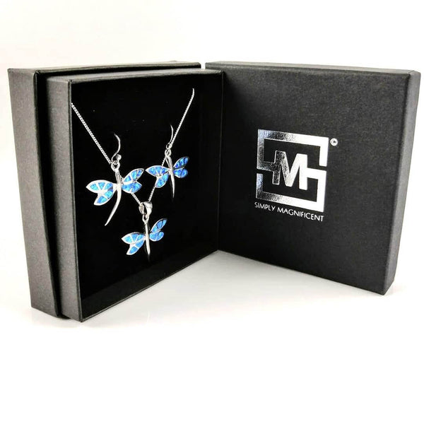 Blue Opal Dragonfly Pendant and Earrings - (Gift Set) - Simply Magnificent LTD