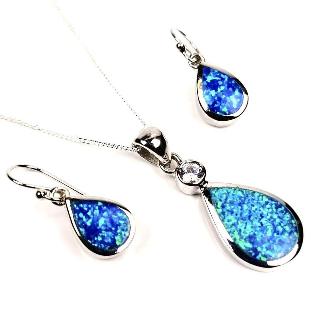 Sterling Silver Teardrop Necklace & Earring Set - London Blue Topaz Jewelry Set For Women - View #2