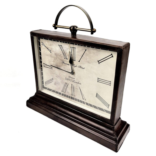 Barnes High Street Large Leather Mantle Clock Side View